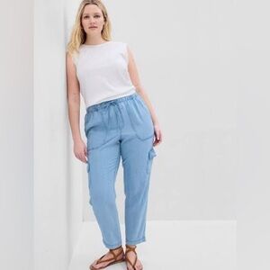 Gap Easy Pants Blue Chambray Pull On Relaxed Drawstring cargo